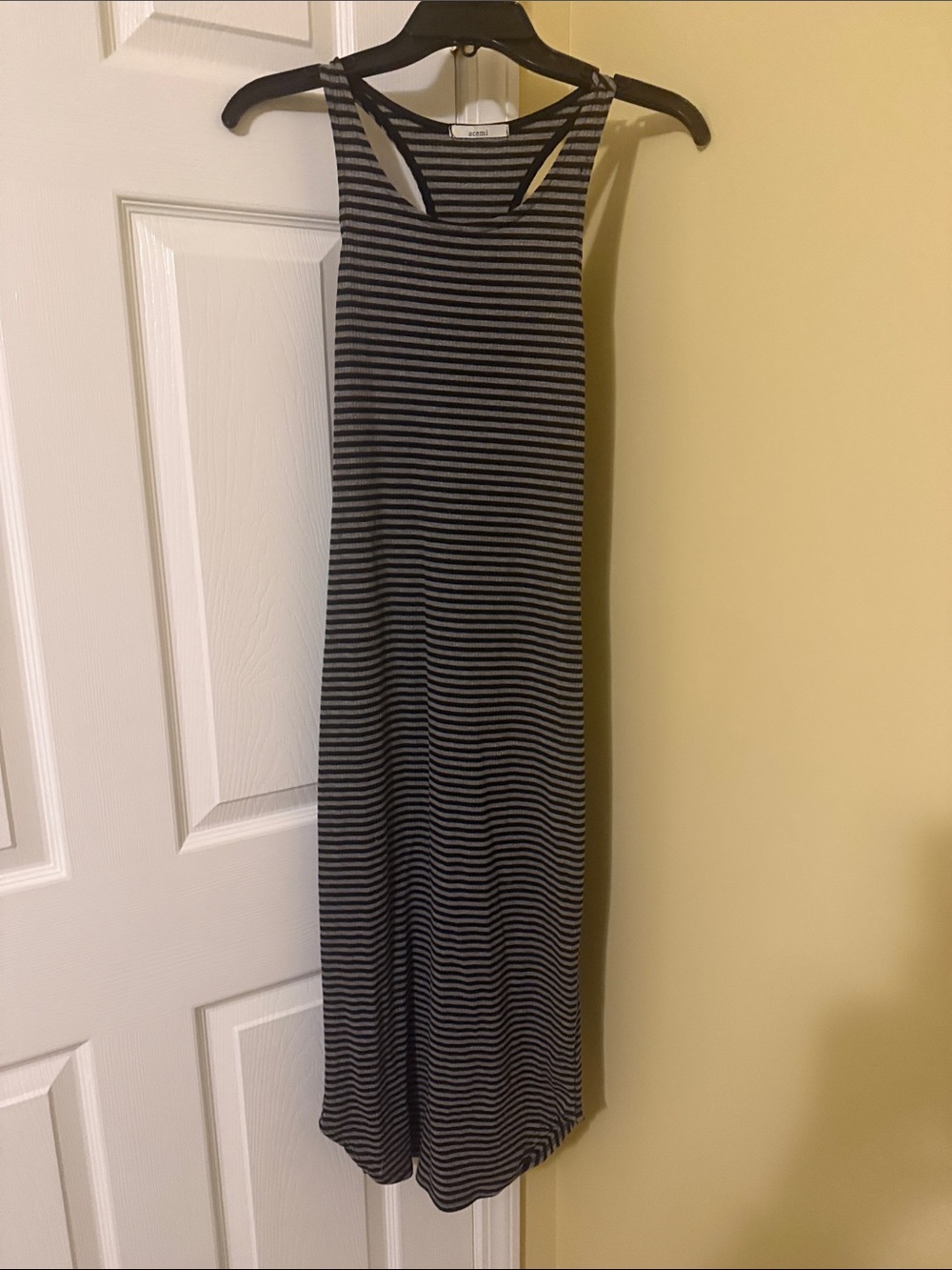 Acemi Black & Gray Striped Racerback Maxi Dress